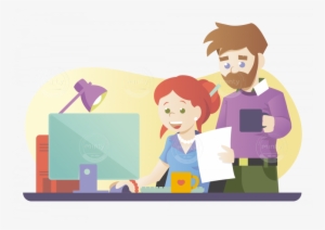 A Woman Working On A Computer, While A Man Is Watching - Man Computer Cartoon Transparent #1256916