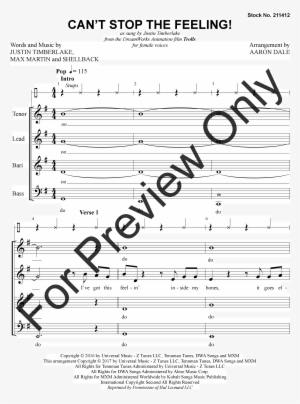 Thumbnail Can't Stop The Feeling - Sheet Music #1263568
