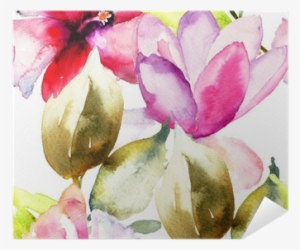 Colorful Pink Flowers, Watercolor Illustration Poster - Designart 'seamless Pattern Of Pink Flowers' Oil Painting #1264795