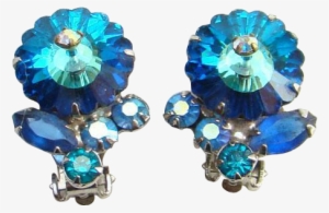 Vintage Juliana Teal Blue Margarita Rhinestone Clip - Jewellery #1270762