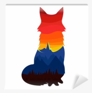 Vector Illustration With Fox Silhouette With Colorful - Silhueta Raposa #1274135