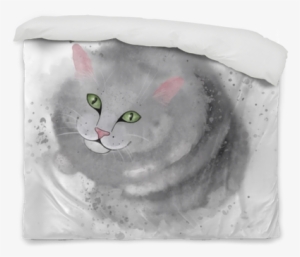 Grey Cute Cat Sitting And Smiling At You - Watercolor Painting #1275322