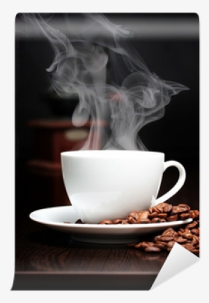 Coffee Cup With Smoke, Grinder And Grain Against Black - Humo De Cafe #1283834