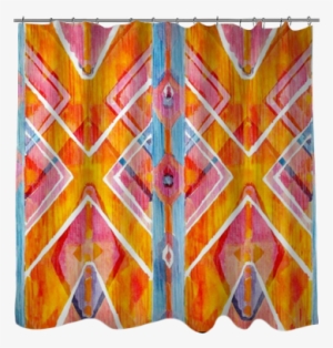 Ikat Geometric Red And Orange Authentic Pattern In - Watercolor Painting #1285405