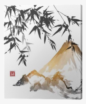 Bamboo And Mountains, Hand Drawn With Ink In Traditional - Japanese Writing Practice Book: Genkouyoushi Paper #1288317