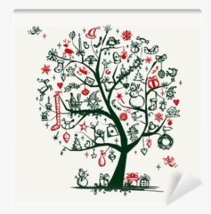 Christmas Tree Sketch For Your Design Wall Mural • - Kleurrijke Boom - Macbook Decal Sticker #1288399