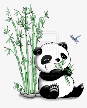 Panda Eating Bamboo By Artshell - Panda Bear With Bamboo Drawing #1299002