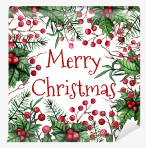 Christmas Card With Watercolor Holly, Berries And Pine - 12 Days Of Christmas By Make Believe Ideas #130435