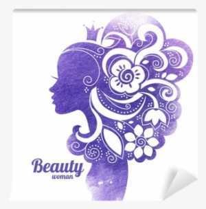 Watercolor Beautiful Woman Silhouette With Flowers #136421