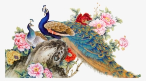 Ftestickers Watercolor Flowers Peacock Colorful - Pavo Real Chino Pintura #139921
