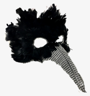 Black Feather Mask With Silver Nose - Silver #1300625