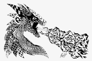 Dragon Horse Drawing Fire Breathing Line Art - Dragon Zentangle #1302894