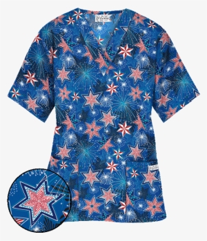 Fireworkstops - Ua Fireworks Red V-neck Print Scrub Top #1302921
