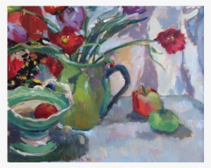 Poppies In Green Vase Still Life - Art #1305302