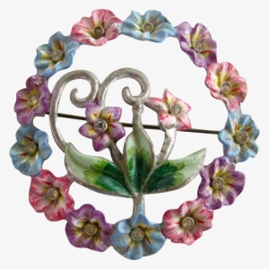 Vintage Coro Enamel Pastel Flower Circle Brooch - Brooch #1307202