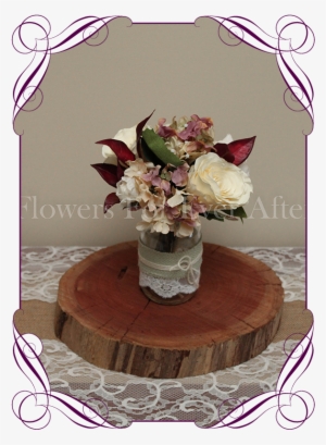 Vintage Pastel And Burgundy Rose And Hydrangea Silk - Rustic Decoration With Burgundy #1307755