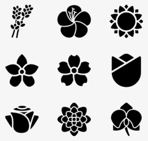 Flowers Species 30 Icons - Simple Black And White Flower Silhouettes #1312430