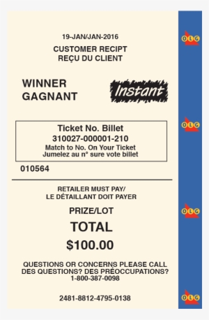 Winning Customer Receipt - Winning Olg Ticket #1319269