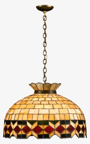 Leaded Glass Hanging Light - Hanging A Lampshade Png #1321440