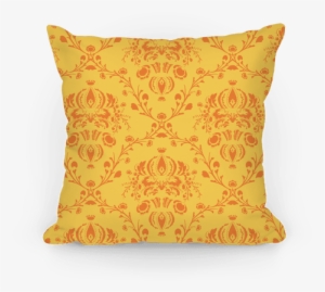 Gold Damask Floral Pattern Pillow Pillow - Damask Elegant Black Orange Gradient Round Id Card #1323318
