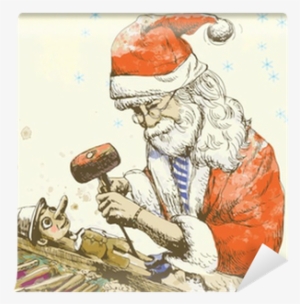 Santa Claus As A Sculptor Carves Puppet Pinocchio Wall - Santa Claus As A Carver Sculpting Pinoc Large Mug #1324719