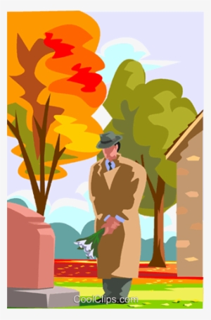 Visiting A Grave, Paying Respects Royalty Free Vector - Visiting A Grave Cartoon #1328324