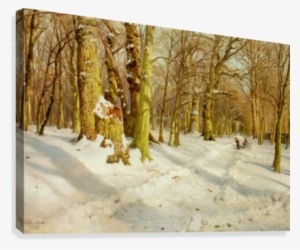 Children Walking To Snow Playground Canvas Print - Snowy Forest Road In Sunlight #1329683