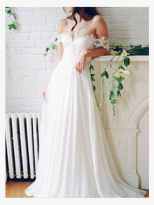 White Lace Wedding Dresses, Wedding Dresses A-line, - Beach Ceremony Flowy Beach Wedding Dresses #1330035