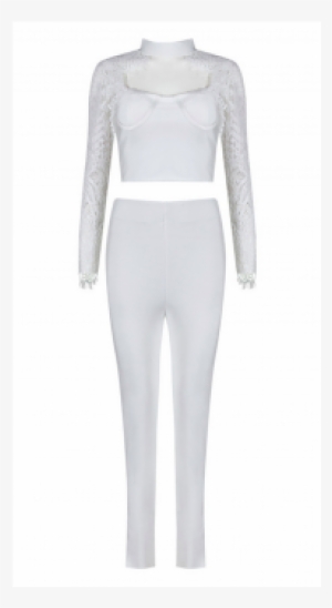 "dana" Sexy White Lace And Bandage Two Piece Pants - Trousers #1330439