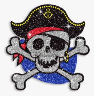 Skull Pirate With Crossbones Glitter Iron On Motif - Clip Art #1337336