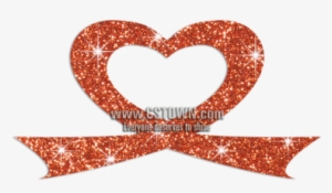 Orange Ribbon For Love Iron On Glitter Rhinestone Transfer - Heart #1340451