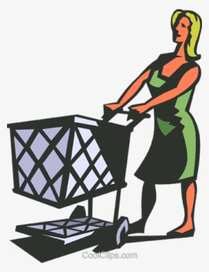 Woman With Grocery Cart Royalty Free Vector Clip Art - Carrinho De Supermercado Png #1344241