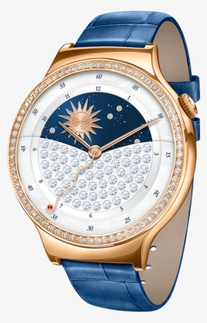 Style 1 2 - Huawei Watch Swarovski With Blue Leather Strap Rose #1347645