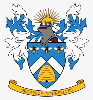 Azure, A Chevron Fracted Argent, In Chief Three Bees - Coat Of Arms Beehive #1350689
