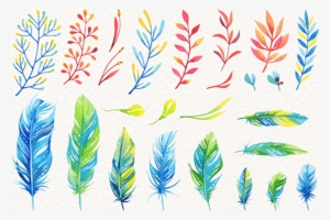 Wreath Feather Leaves Elements Bundle K535 - Boho Watercolor Floral Pattern Boho Watercolor Floral #1357688