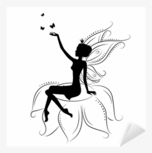 Beautiful Fairy Silhouette On A White Background - Fairy Sitting On A Flower #1361853