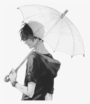Monochrome Anime Guy Holding An Umbrella Render By - Sad Boy Alone Png #1365801