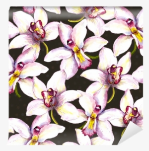 Seamless Floral Background With White Orchid Flower - Drawing #1366197