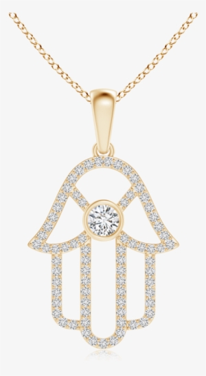 Lab Grown Diamond Hamsa Hand Necklace - Bezel Set Diamond Hamsa Hand Pendant In Rose Gold #1367626