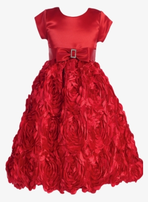 Red Satin Holiday Dress W Floral Satin Ribbon Skirting #1369018