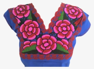 Blue Mexican Blouse With Flowers - Floral Design #1369944