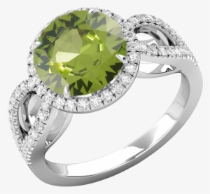 A Stunning Rare Pakistan Peridot And Diamond Halo Ring - Peridot And Diamond Ring #1374138