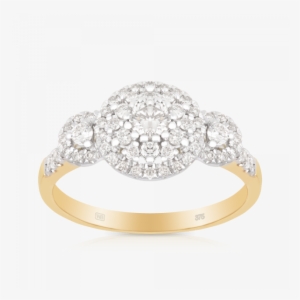 Round Brilliant Cut Diamond Halo Ring Set In 9ct Yellow - Pre-engagement Ring #1374210