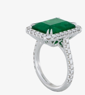 Emerald Diamond Halo Ring White Gold Sbg Los Angeles - Emerald Ring Png #1374315