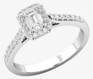 A Stunning Emerald Cut Diamond Halo Ring With Shoulder - Pre-engagement Ring #1374493