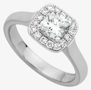 White Gold Halo Design Cushion Cut Diamond Ring C844 - Stone Ring Design Png #1374818