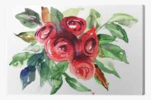 Beautiful Roses Flowers, Watercolor Painting Canvas #1381690