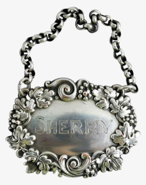 Silver Plate Sherry Vintage Hanging Liquor Tag - Chain #1387046