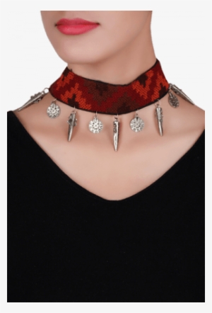 Red Kullu Patti Choker Necklace - Necklace #1390001