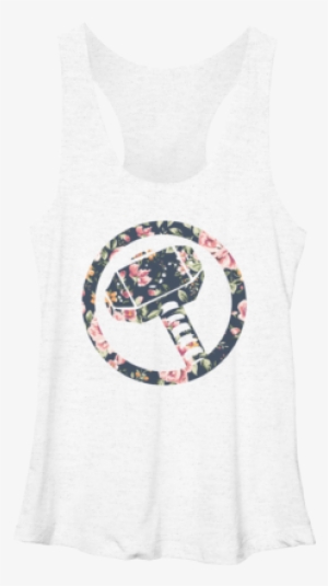 Duo Badge $26 - Marvel Hammer Thor Floral Print Womens Graphic Scoop #1394126